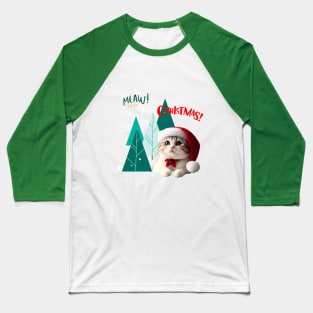 Meaw Cat in Santa hat with christmas tree Baseball T-Shirt